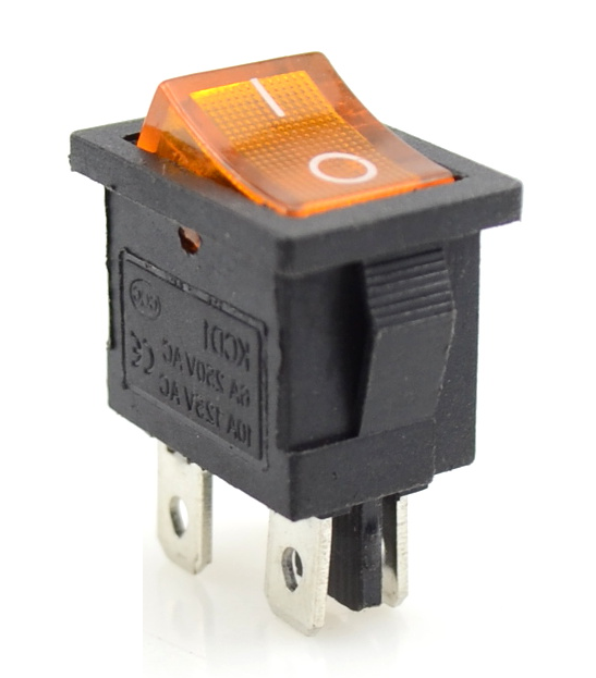 Тумблер 2 положения прямоугольный малый (желтый) 4-конт Тумблер 2 положения прямоугольный малый (желтый) 4-конт