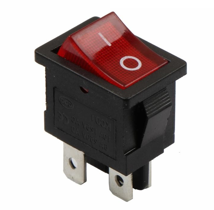 Тумблер 2 положения прямоугольный малый (красный) 4-конт Тумблер 2 положения прямоугольный малый (красный) 4-конт