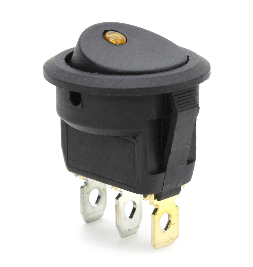 Тумблер 2 положения черный круглый с лампой (ЖЕЛТАЯ) 3-ножки Тумблер 2 положения черный круглый с лампой (ЖЕЛТАЯ) 3-ножки